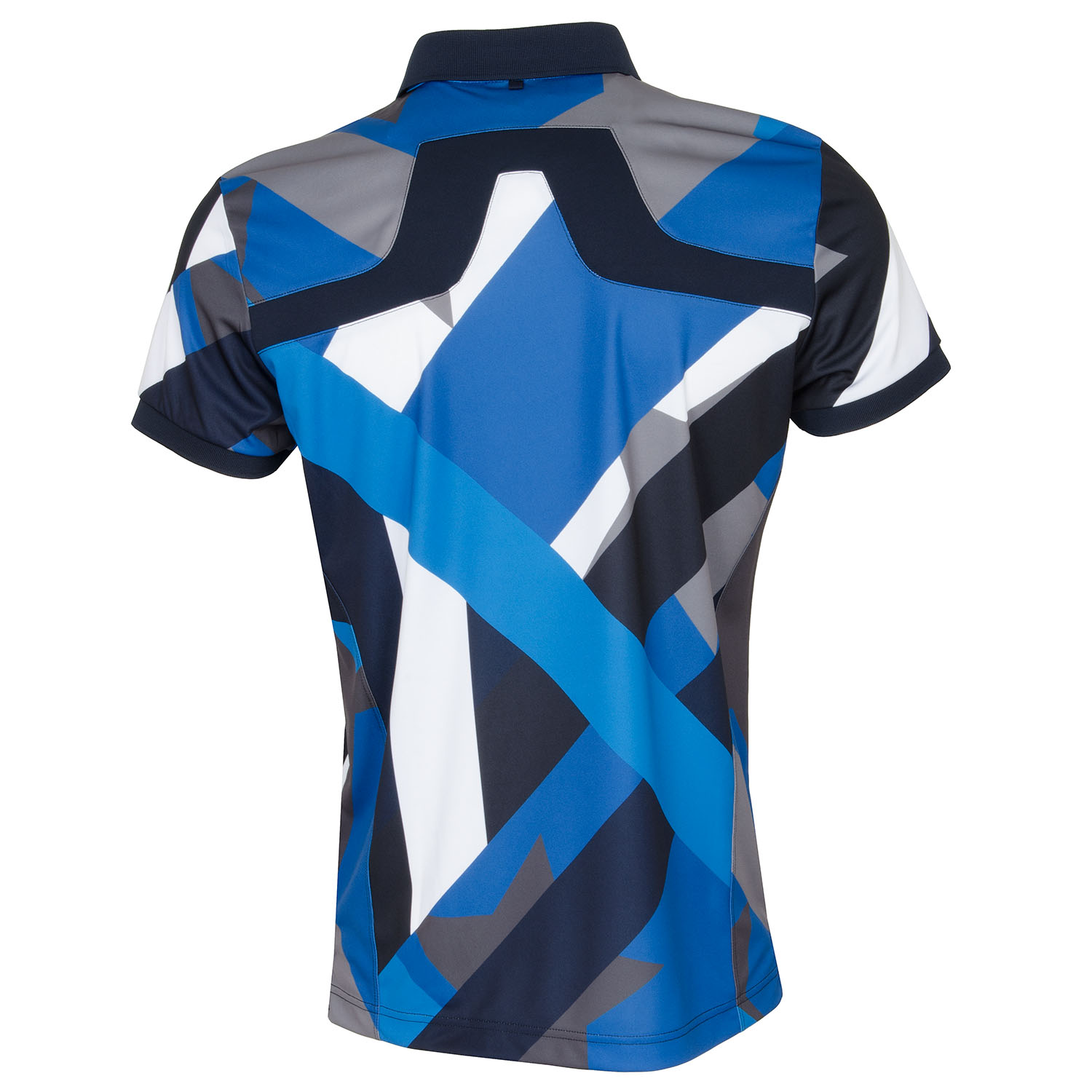 J Lindeberg KV Print Polo Shirt Blue Flag Patchwork Scottsdale Golf